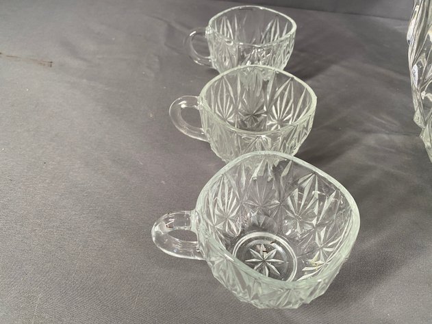 Image for Vintage Cut Glass Punch Set Including Bowl, (10) Glasses and (1) Ladle