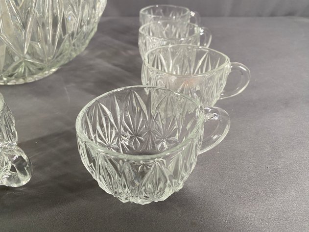 Image for Vintage Cut Glass Punch Set Including Bowl, (10) Glasses and (1) Ladle