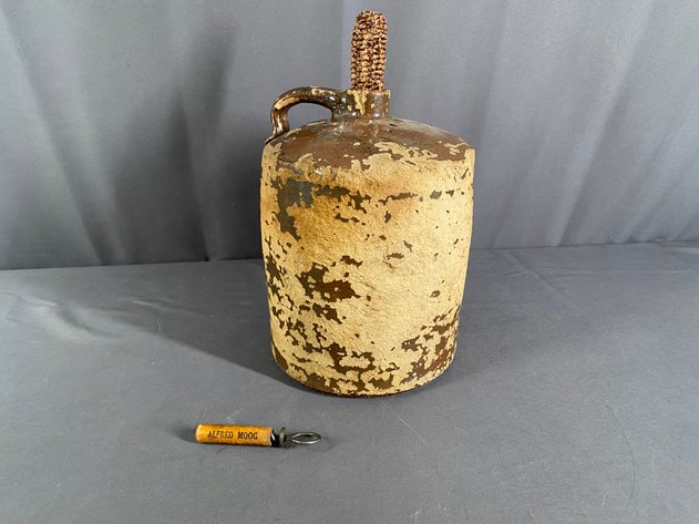 Image for Antique Liquor Bottle with Corn Cob Cork and Antique Advertising Cork Screw