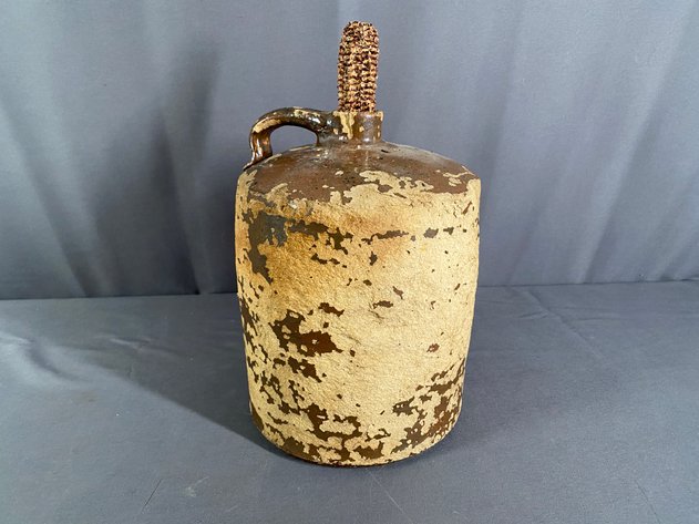 Image for Antique Liquor Bottle with Corn Cob Cork and Antique Advertising Cork Screw