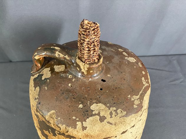 Image for Antique Liquor Bottle with Corn Cob Cork and Antique Advertising Cork Screw