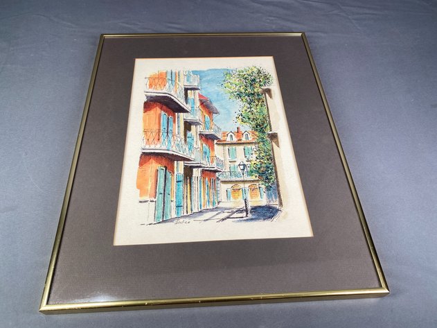 Image for Professionally Framed and Matted Print Architectural Theme Signed by Artist, Loden