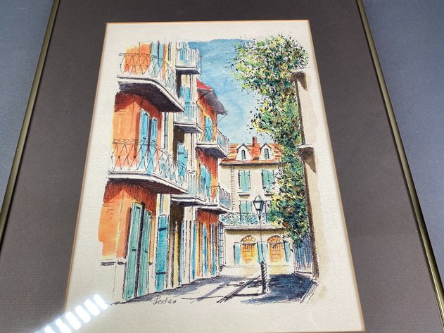 Image for Professionally Framed and Matted Print Architectural Theme Signed by Artist, Loden