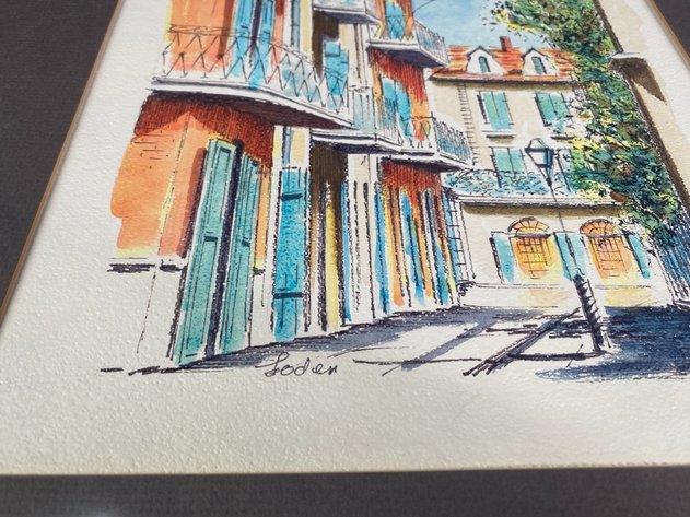 Image for Professionally Framed and Matted Print Architectural Theme Signed by Artist, Loden