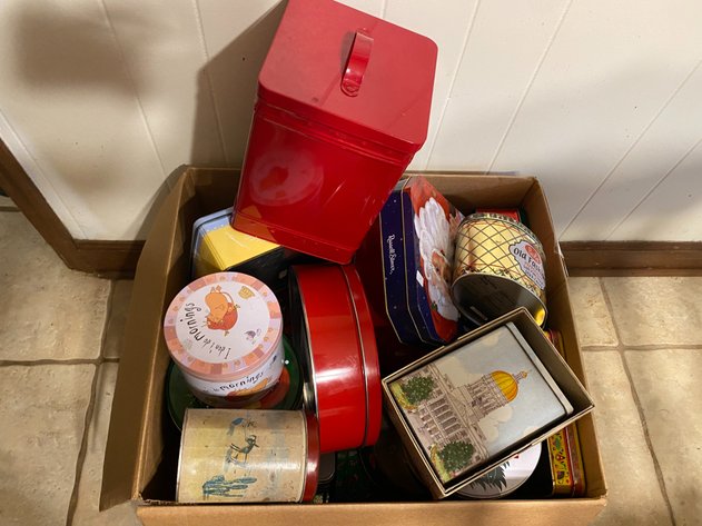 Image for Contents of Box Including Vintage Cookie Tins and Cannisters
