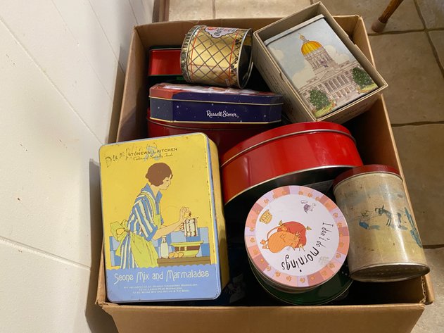 Image for Contents of Box Including Vintage Cookie Tins and Cannisters