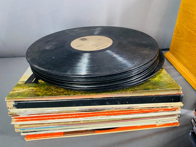 Image for Spirit of St. Louis Vintage Style Record/CD/AM/FM Player with Assortment of Vintage Vinyl Records, CD's and DVDs