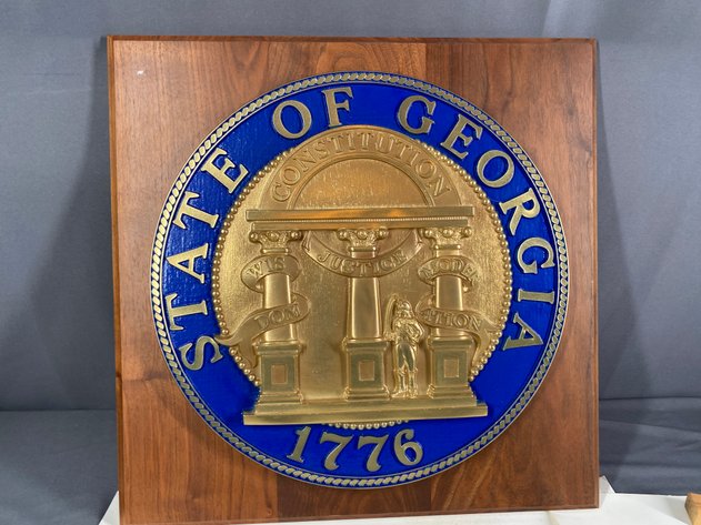 Image for State of Georgia Emblem Wall Plaque, (2) Unframed Signed Prints (Georgia Capitol) and (Georgia's Antebellum Capitol), Centennial Georgia Souvenir and Lincoln Souvenir