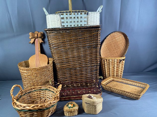 Image for (12) Vintage Wicker, Rattan and Metal Decorative Baskets, Planters, Trays and More!