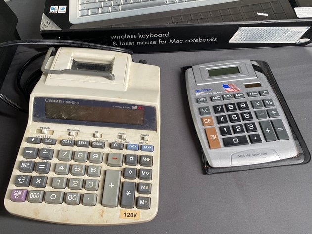 Image for Office Supply Lot, including Royal Paper Shredder, Brother Electronic Typewriter, and I-Home Wireless Keyboard and Mouse for Mac Computer, Briefcase, and Calculators