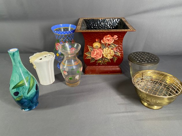 Image for Assortment of Planters, Vases and Floral Frog Floral Arrangement Organizers