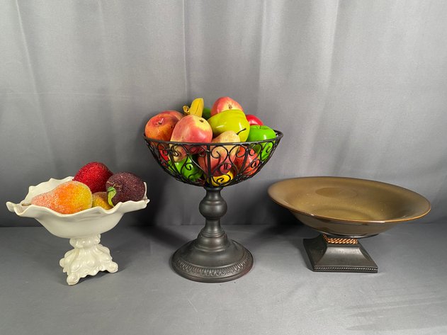 Image for (3) Decorative Fruit Bowls/Compotes with Assorted Fruit