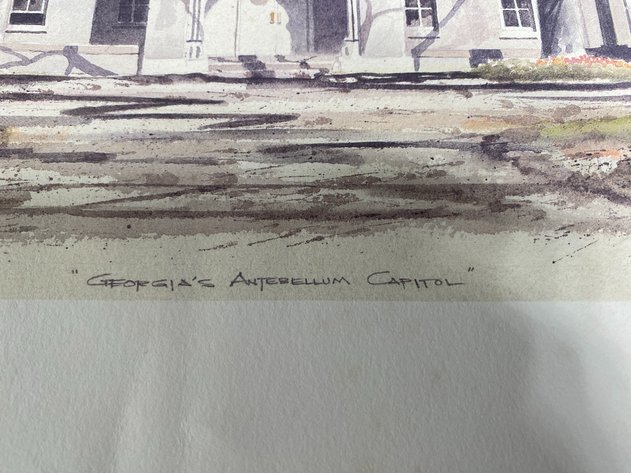 Image for State of Georgia Emblem Wall Plaque, (2) Unframed Signed Prints (Georgia Capitol) and (Georgia's Antebellum Capitol), Centennial Georgia Souvenir and Lincoln Souvenir