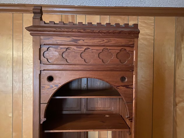 Image for Antique Hand Carved (5) Book Shelf Fashioned out of Confessional Booth