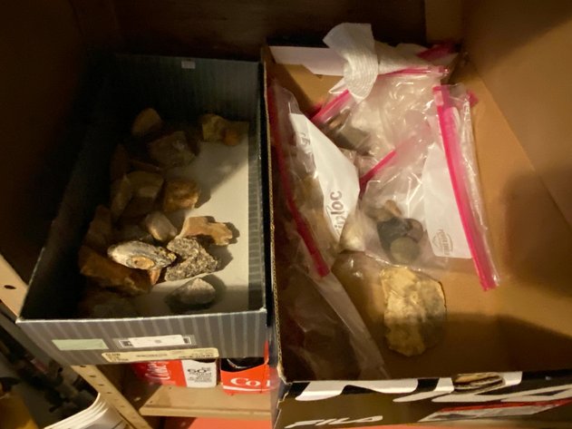 Image for (4) Shelf Adjustable Metal Storage Shelf with Contents, Includes Shelf, Various Vintage Coca Cola Bottles and Rock Collection