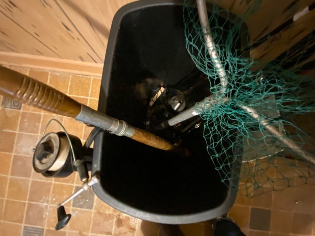 Image for Fisherman's Lot Includes Waders, Various Fishing Poles, Rods and Reels, Net, and Gear