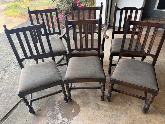 Image for (6) Vintage Upholstered Wood Dining Chairs