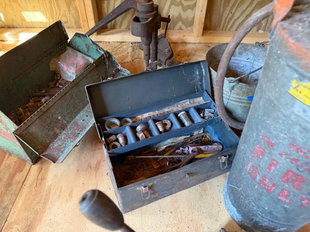 Image for Assorted Vintage Shop Tools, Torch Tank, Toolbox, And Parts