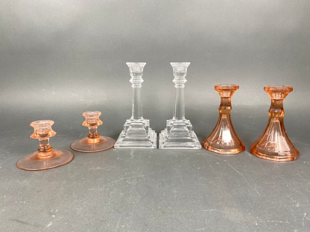 Image for (6) Vintage Glass and Crystal Candlesticks