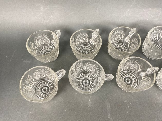 Image for Vintage L.E. Smith Pinwheel and Stars Pattern Punch Bowl Set