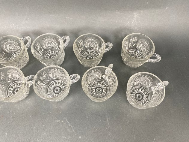 Image for Vintage L.E. Smith Pinwheel and Stars Pattern Punch Bowl Set