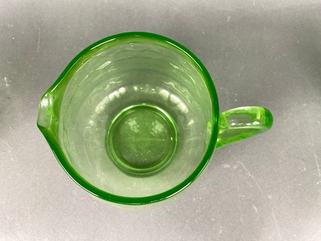 Image for (6) Vintage Uranium Glass Pitcher and Water Glass Set in 
