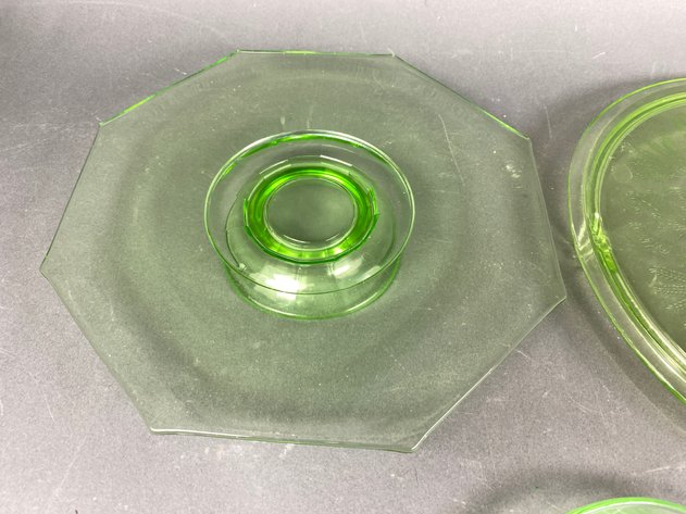 Image for (5) Jeanette Uranium Glass Serving Pieces in 
