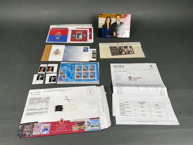 Image for Assortment of Vintage Postal Stamps, Including Pope John Paul II, Vatican, Gibralta Royal Engagement and Wedding, and Gibralta William and Catherine Wedding