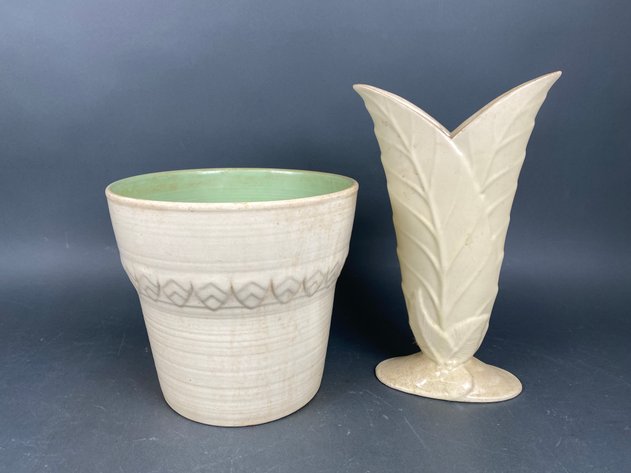 Image for Vintage Red Wing Pottery Jardinierre and Hager Pottery Art Deco Vase