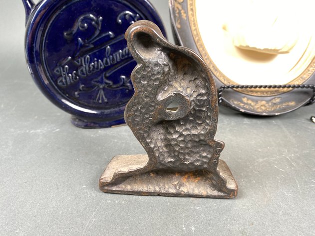 Image for (2) Abco Apollo and Artemis Bust Wall Plaques, (1) Alexander the Great Stoneware Bust, (1) Rodin the Thinker Cast Metal Bronze Book End, Fleishman's Antique Crème D Menthe Bottle and More!