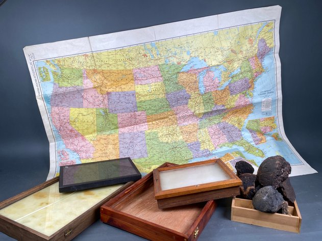 Image for Collection of Fossils, (4) Display Cases and American Map Company  50
