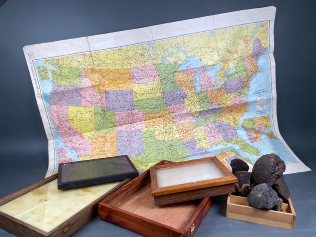Image for Collection of Fossils, (4) Display Cases and American Map Company  50
