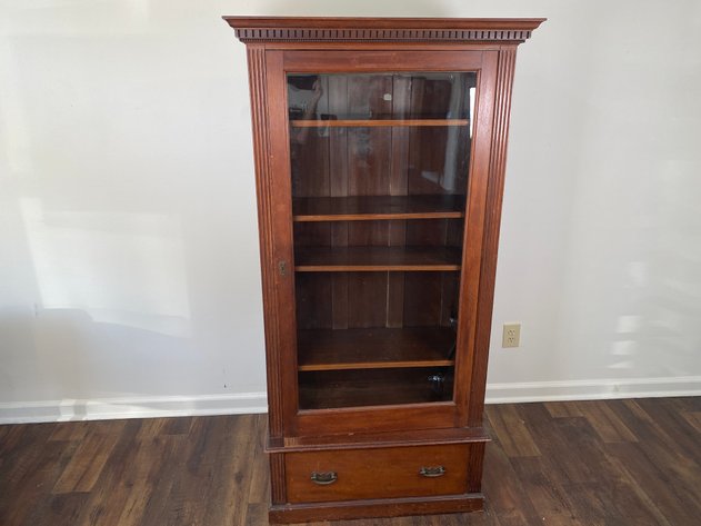 Image for Vintage Glass Front Wooden Display Cabinet/Modified Gun Cabinet with Adjustable Shelves