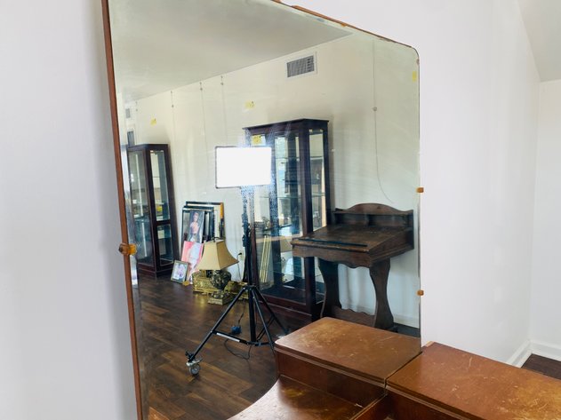 Image for Vintage Walnut Vanity Style Desk with Detachable Mirror