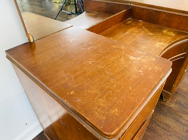 Image for Vintage Walnut Vanity Style Desk with Detachable Mirror