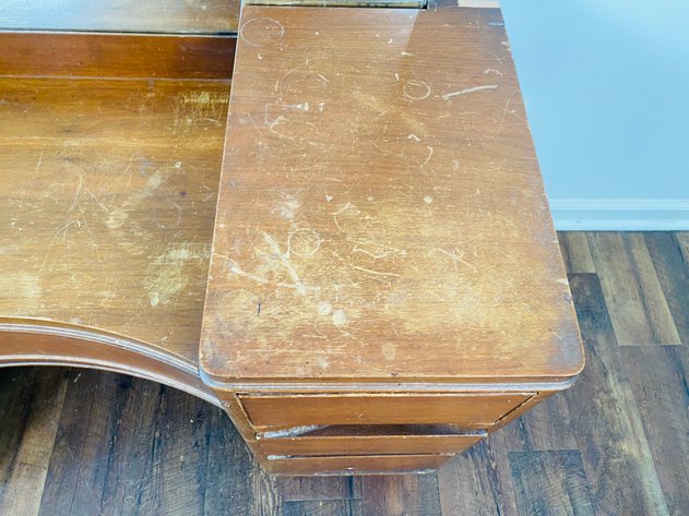 Image for Vintage Walnut Vanity Style Desk with Detachable Mirror