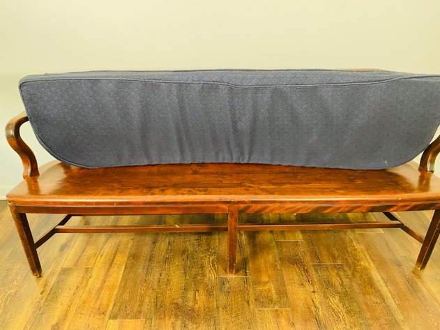 Image for 1930's W. H. Gunlocke Oak Courthouse Bench with Upholstered Cushion Seat
