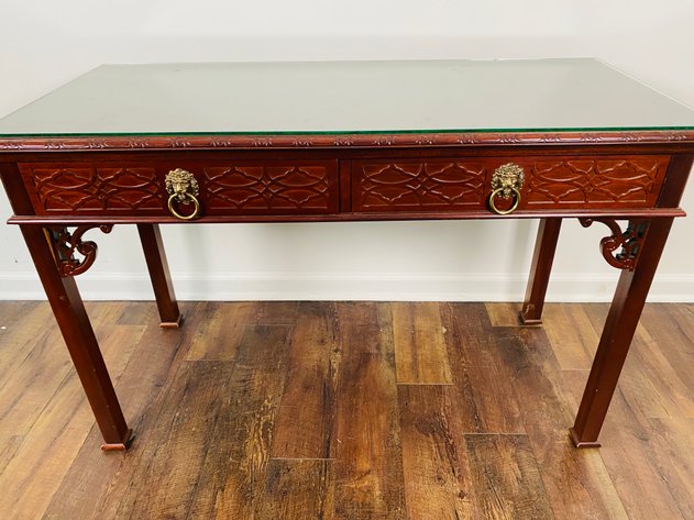 Image for Baker Furniture Historic Charleston Mahogany Console Table with Glass Topper