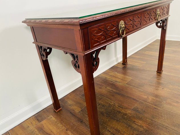 Image for Baker Furniture Historic Charleston Mahogany Console Table with Glass Topper