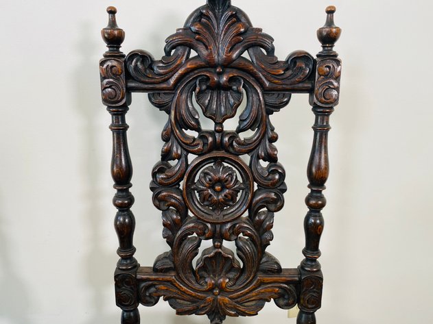 Image for Pair of Antique Jacobean Style Carved Oak Cane Bottom Dining Chairs