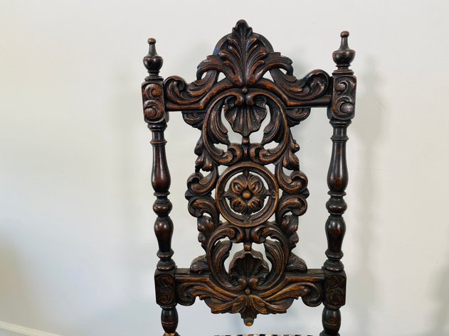 Image for Pair of Antique Jacobean Style Carved Oak Cane Bottom Dining Chairs