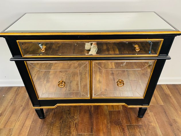 Image for Uttermost Furniture Marciel Gold Mirrored Hollywood Regency Style Wine Cabinet