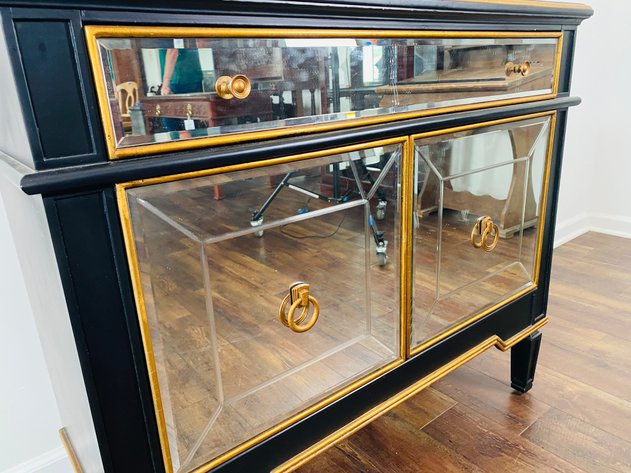 Image for Uttermost Furniture Marciel Gold Mirrored Hollywood Regency Style Wine Cabinet
