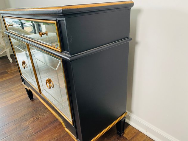 Image for Uttermost Furniture Marciel Gold Mirrored Hollywood Regency Style Wine Cabinet