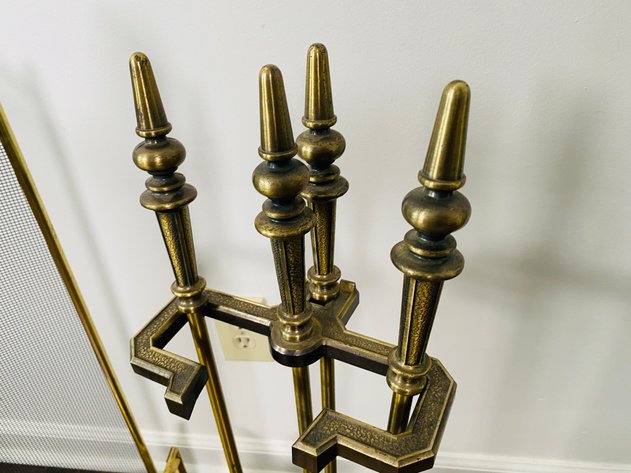 Image for (3) Piece Antique Fireplace Set, Including Brass Fender, Screen and Accessory Set