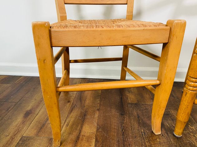 Image for (2) Vintage Oak Dining Chairs, with Rattan Bottoms