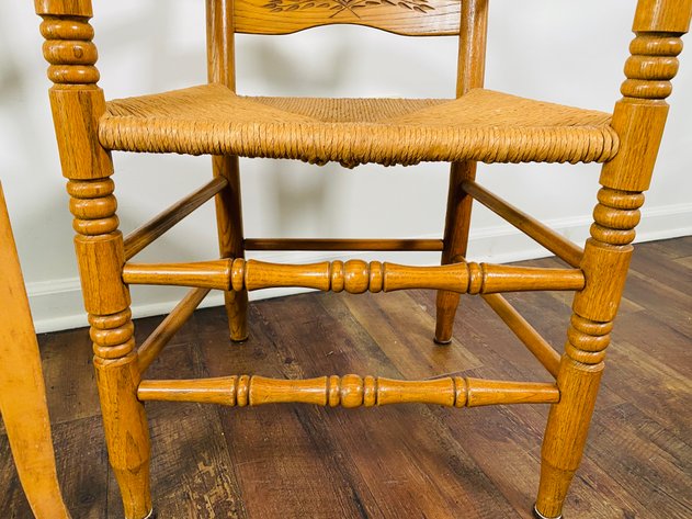 Image for (2) Vintage Oak Dining Chairs, with Rattan Bottoms