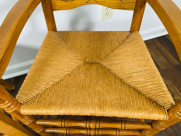 Image for (2) Vintage Oak Dining Chairs, with Rattan Bottoms