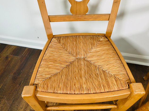 Image for (2) Vintage Oak Dining Chairs, with Rattan Bottoms