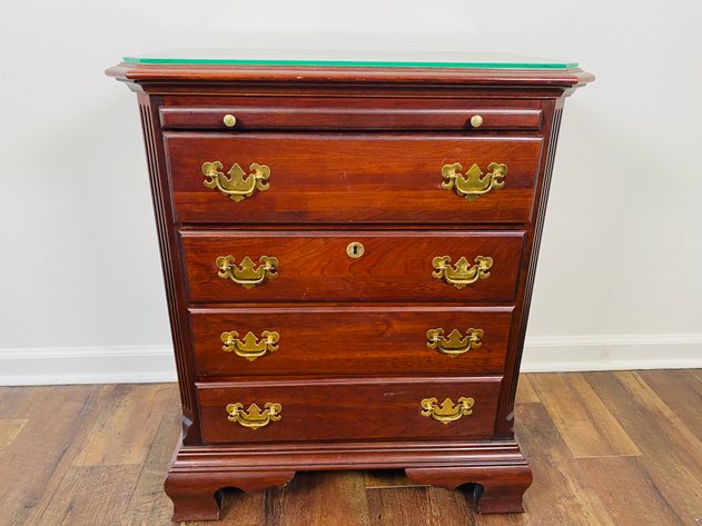 Image for 1980s Kincaid Cherry Wood Nightstand with Custom Cut Glass Protector